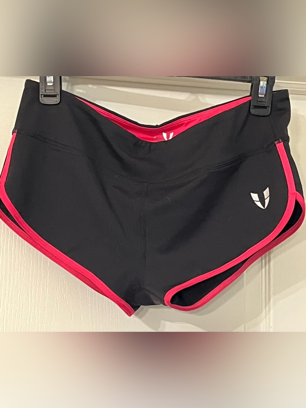 Firm Abs Women's Med Athletic Workout Black Shorts with Vibrant Pink Trim Detail